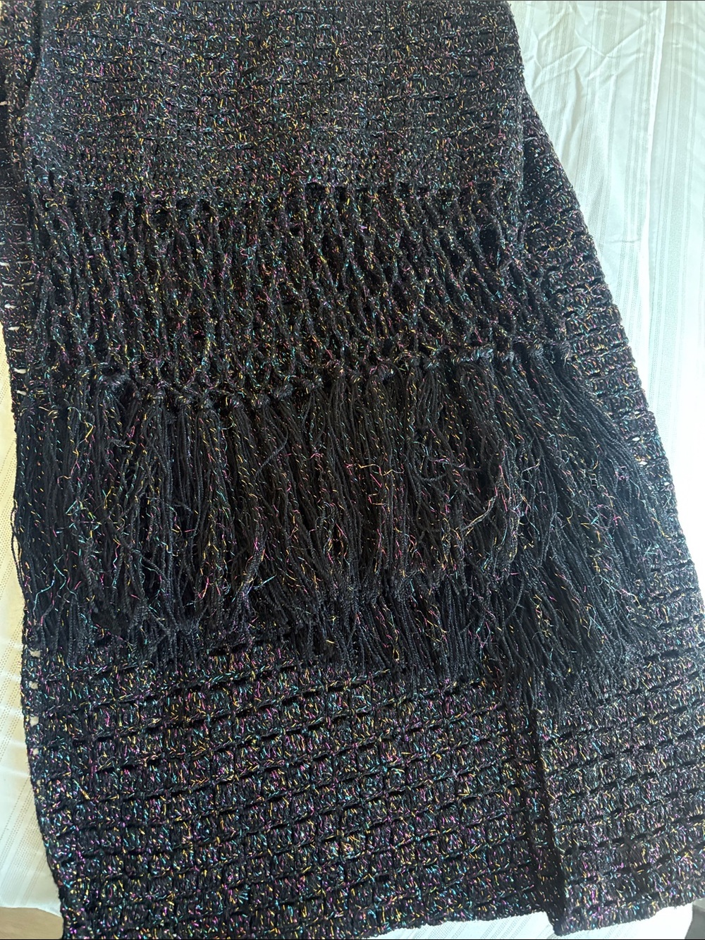 Black Multicolor Fringe Knit Scarf - Women Accessories